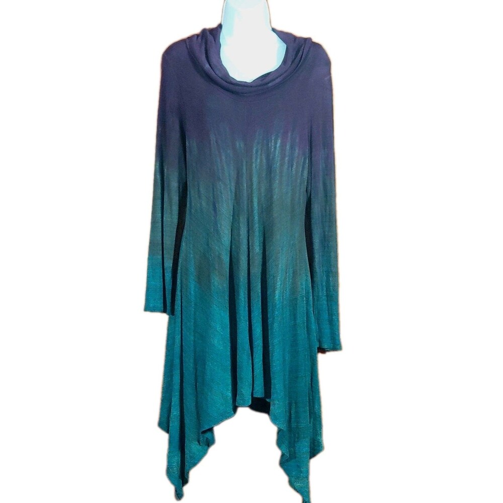 Art Of Cloth LG Cowl Neck Long Sleeve Slinky Asymmetrical Hem Dress